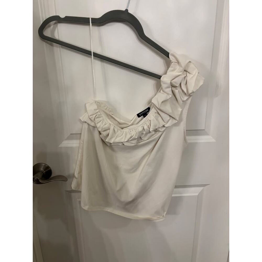 Express Linen-blend Ruffle One Shoulder Tank